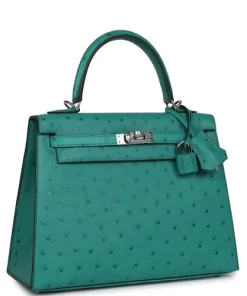 Hermès Kelly Sellier 25 Vert Verone Ostrich Palladium