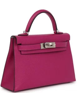 Hermès Special Order (HSS) Kelly Sellier 20 Rose Pourpre Verso Epsom Palladium Hardware