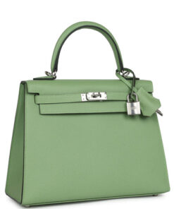 Hermès Special Order (HSS) Kelly Sellier 25 Vert Criquet Verso Epsom Palladium Hardware