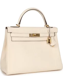Pre-owned Hermès Kelly Retourne 32 Nata Clemence Gold Hardware
