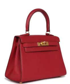 Vintage Hermès Kelly Sellier 20 Rouge Vif Courchevel Gold Hardware