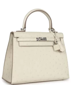 Hermès Kelly Sellier 25 Beton Ostrich Palladium Hardware
