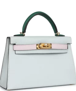 Hermès Kelly Sellier 20 Tri-color Gris Platine, Mauve Pale and Vert Moyen Epsom Gold Hardware