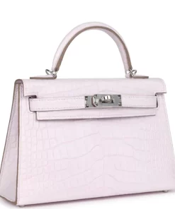 Hermès Kelly Sellier 20 Mauve Pale Boreal Satin Alligator Palladium Hardware