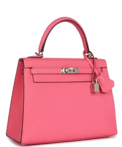 Hermès Kelly Sellier 25 Rose Azalee Epsom Palladium