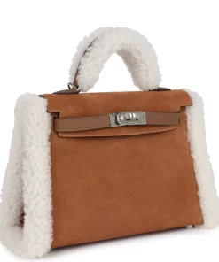 Hermès Teddy Kelly 20 Chamois Shearling and Swift Palladium Hardware