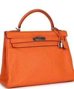 Pre-owned Hermès Kelly Retourne 32 Orange Togo Palladium Hardware