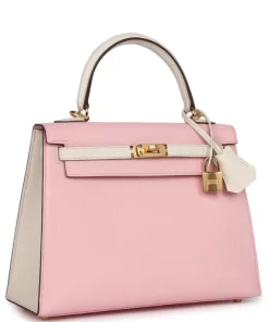 Hermès Special Order (HSS) Kelly Sellier 25 Rose Sakura and Nata Chevre Gold Hardware