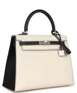 Hermès Special Order (HSS) Kelly Sellier 25 Nata and Black Chevre Mysore Brushed Palladium Hardware