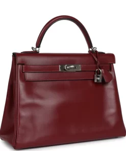 Pre-owned Hermès Kelly Retourne 32 Rouge H Box Palladium Hardware