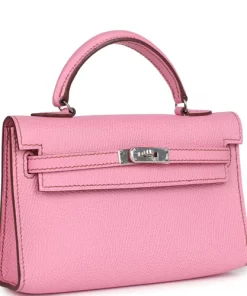 Pre-owned Hermès Micro Kelly 15 Bubblegum Epsom Palladium