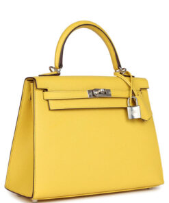 Pre-owned Hermès Kelly Sellier 25 Jaune De Naples Epsom Palladium Hardware