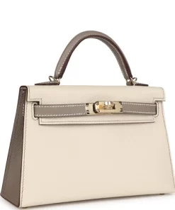 Hermès Special Order (HSS) Kelly Sellier 20 Craie and Gris Asphalte Epsom Permabrass