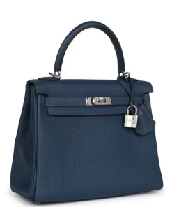 Hermès Kelly Retourne 25 Bleu De Prusse Togo Palladium