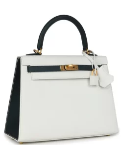Hermès Special Order (HSS) Kelly Sellier 25 White and Vert Cypress Epsom Brushed Gold