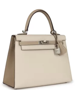 Hermès Special Order (HSS) Kelly Sellier 25 Craie and Trench Epsom Brushed Palladium