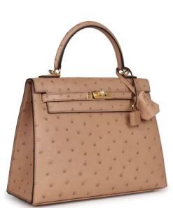 Hermès Kelly Sellier 25 Chai Ostrich Gold