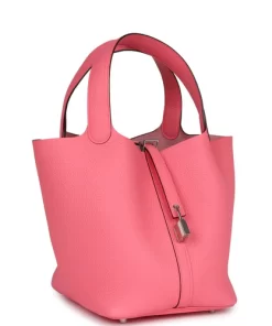 Hermès Picotin Lock 22 Rose Azalee Clemence Palladium