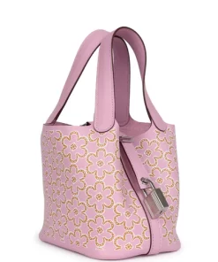 Hermès Micro Picotin Lock 14 "Lucky Daisy" Mauve Sylvestre Swift Palladium Hardware