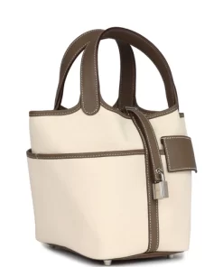 Hermès Picotin Cargo 18 Ecru Toile Canvas and Etoupe Swift Palladium Hardware