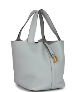 Hermès Picotin Lock 22 Bleu Glacier Clemence Gold